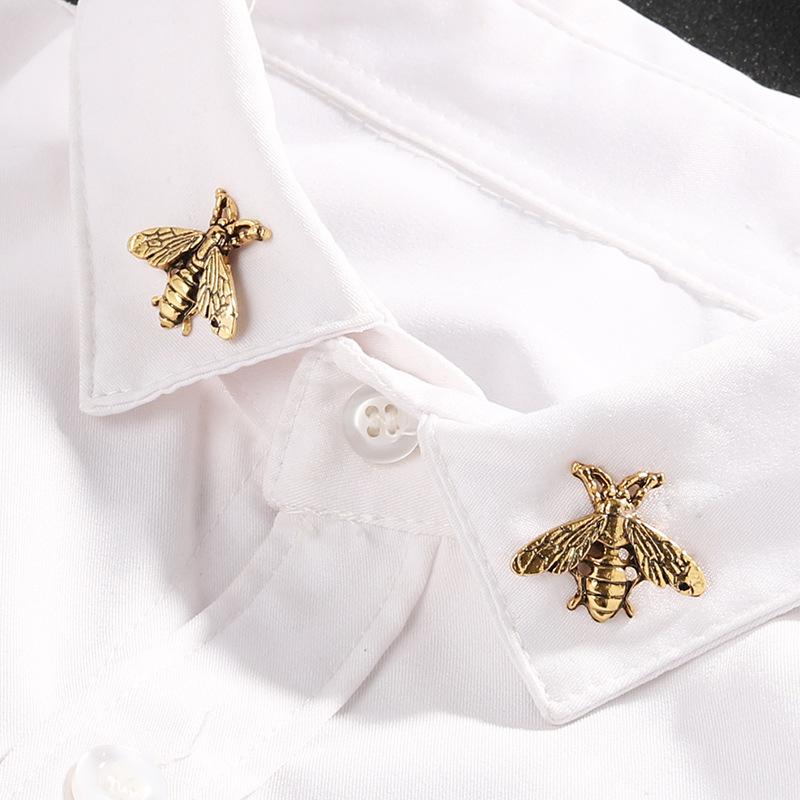 Heren Broche Retro Kleine Bij Legering Broche Kraag Pin Dubbel Gebruik Shirt Pak Accessoires Vrouwelijke Retro Zilver