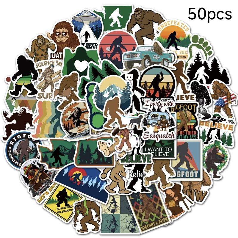 50250PCS Bigfoot Nature Sasquatch Sticker Outdoor Waterproof Forest Ape Man DIY Decoration Luggage Guitar Phone Bottle Kids Toy