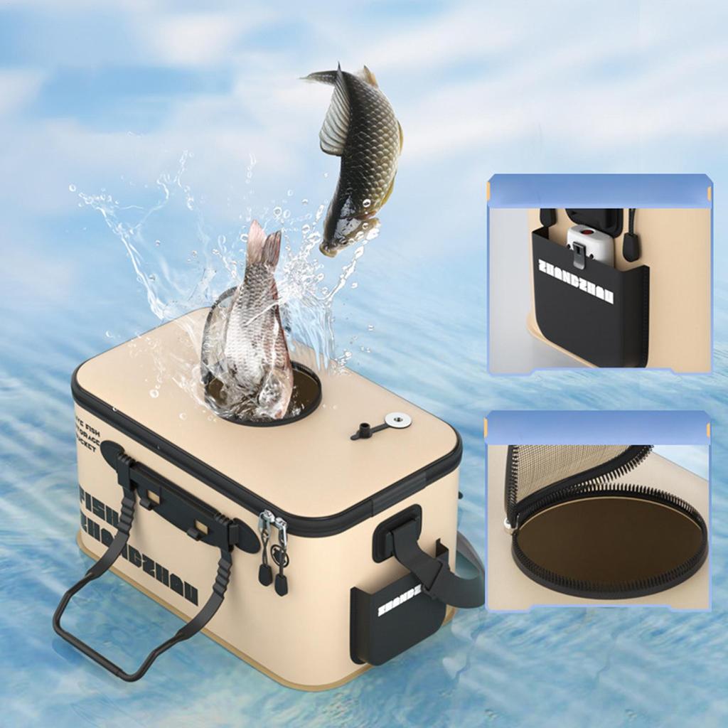 Fishing Bucket Foldable Live Fish Bucket with Net Cover 12/22L EVA Water Pail with Handbar for Wild Fishing Tackle Accessories