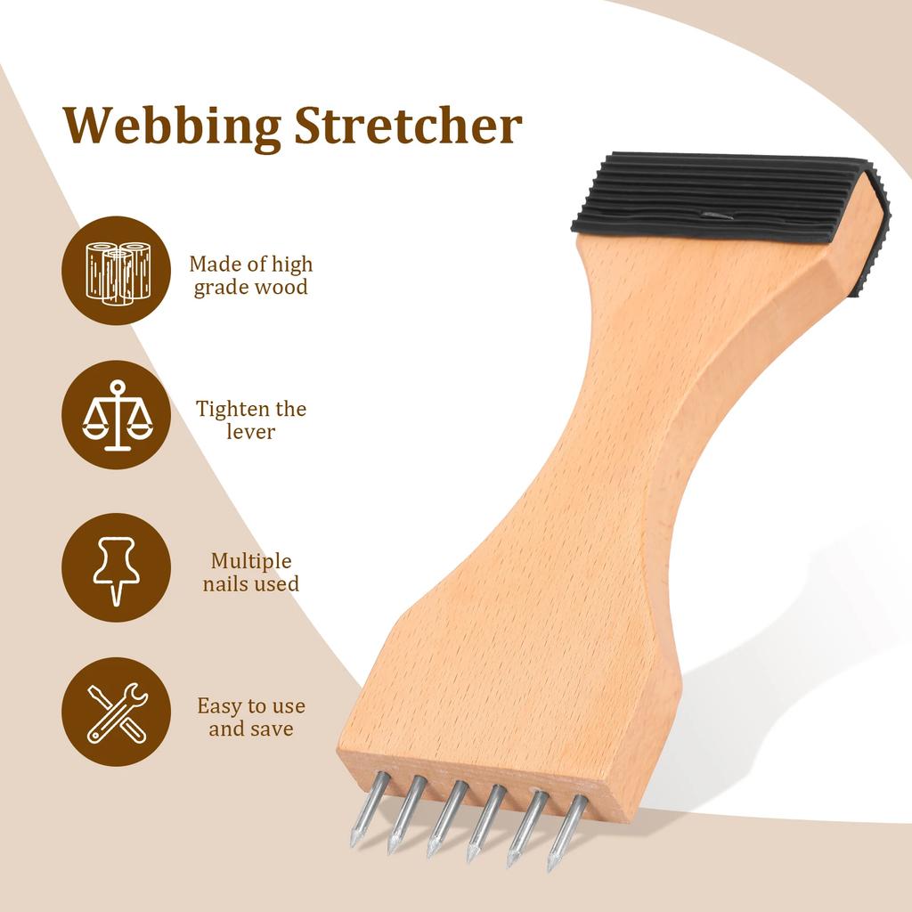 Webbing Upholstery Puller Wooden Webbing Stretcher Puller with Six Pin Non Slip Grip Repair Tool for Belt Leather Canvas