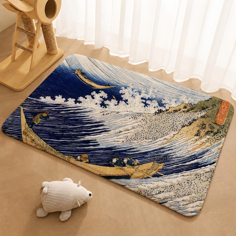 H-Hokusai O-Ohara K-Koson Floor Mat Floor Mat Soft Flannel Non-Slip Door Rug for Living Room