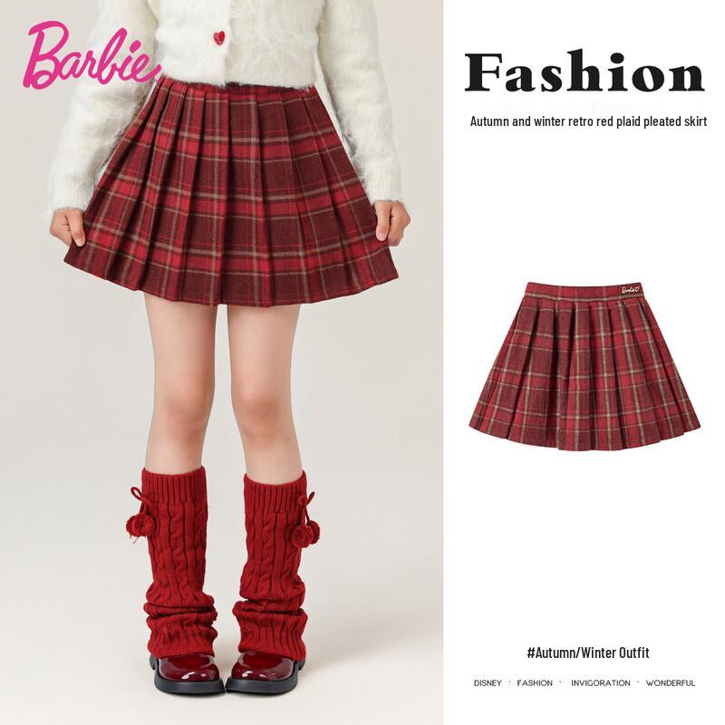 Barbie Girls  Winter Red Plaid Pleated Skirt 160