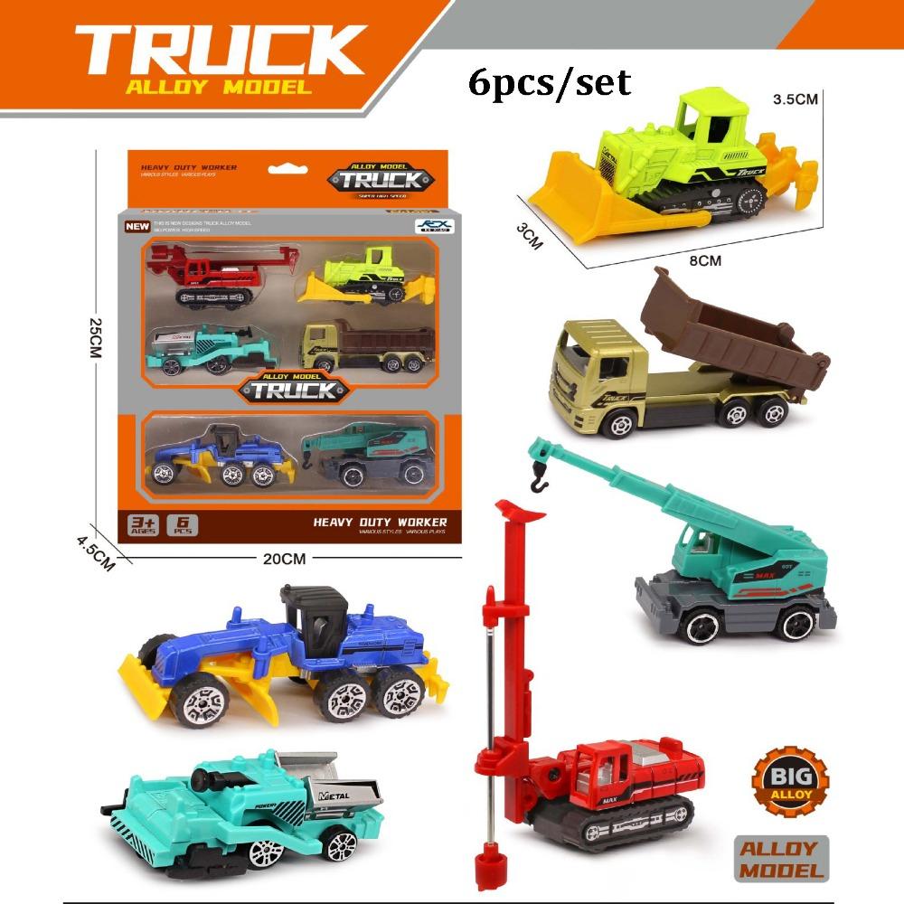 4/6pcs 1:64 Vehicle Excavator Tractor Toy 2 Styles Simulation Metal Car Model Toy  Sliding Boy Gift