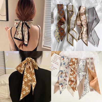 4/5/8 Stück Damenmode Seidenschal Haarband Schleife zum Zusammenbinden Haarschal Bedrucktes Haarband Pferdeschwanz Haaraccessoires