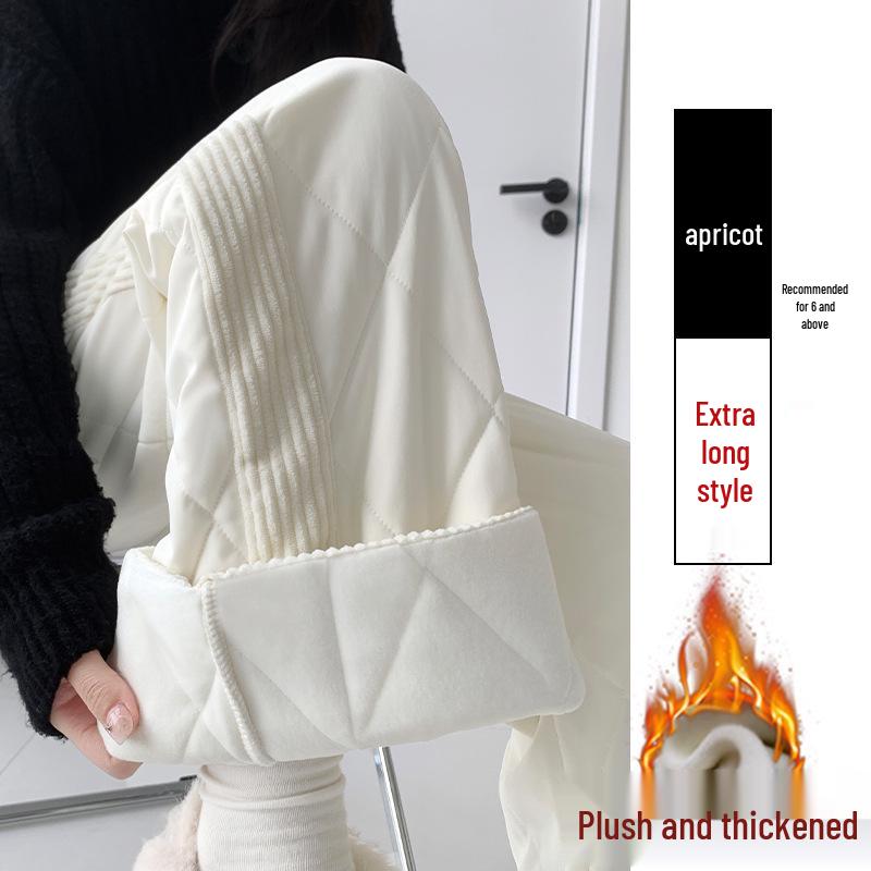 Women's Thick Fleece-Lined Patchwork Wide-Leg Winter Pants