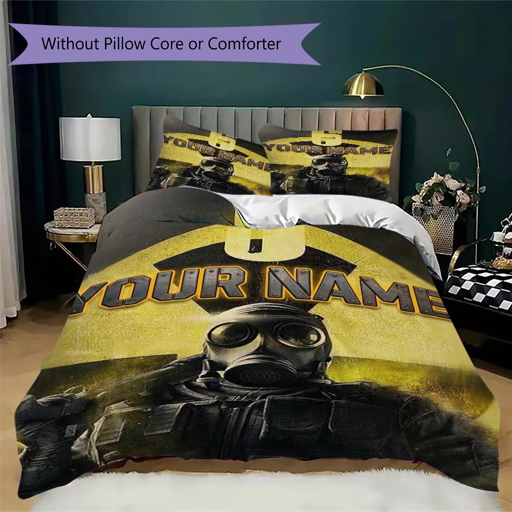 Custom Name Rainbow Six Siege Pattern Bedding uilt Set uilt Cover Pillowcase Home Decoration Birthday Gift (1*duvet cover+2*pillowcase without core)