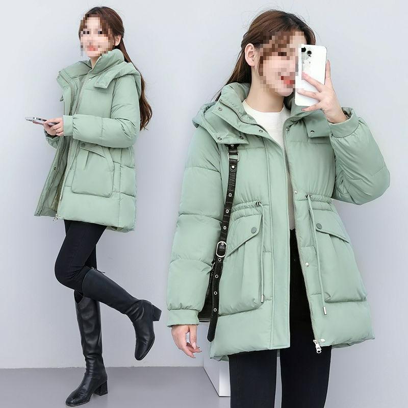 Down Padded Jacket Women's Winter Jacket Thickened and Thin Mid-length Padded Jacket Waist Korean Version of Loose Padded Jacket