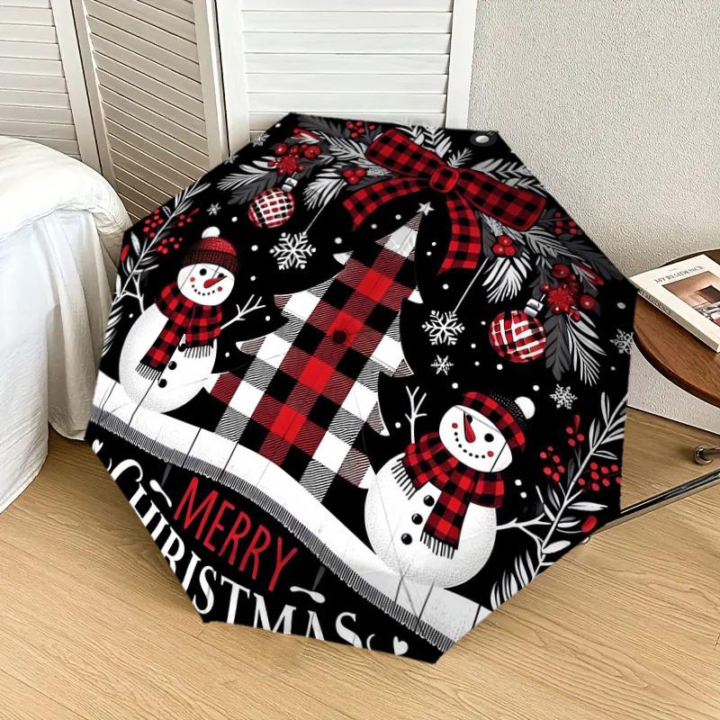 1 st snögubbe god jul Mönster Paraplydesign Automatiskt öppnings- och stängningsparaply, Högkvalitativt reseparaply, Lättviktigt och bärbart,