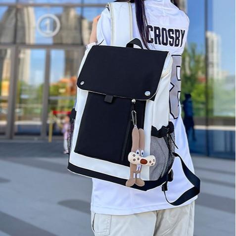 Schoolbag Wholesale Casual Backpack College Student Simple Contrast Color School Bag Large Capacity Travel Bag Versatile Commuter Backpack Female