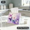 1pc Tissue Box, Watercolor Soft Butterflies Elegance Pattern, 2D Flat Printing, Multi-Purpose, Machine Washable, Napkin Dispenser, for Formal Meals