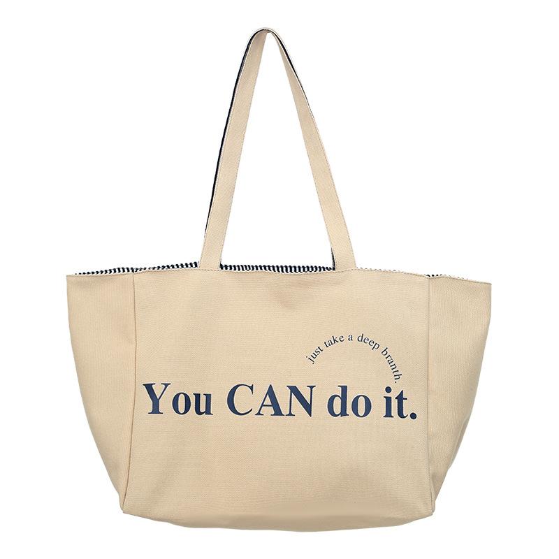 Spring and Summer New Large-capacity Striped Canvas Bag Double-sided Tote Bag Versatile Shoulder Bag