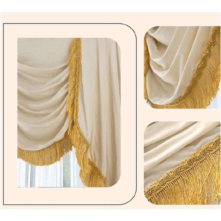 Soundproof Blackouts Valance With Decorative Tasseled Border Rippled Texture Flame Retardant Drapes