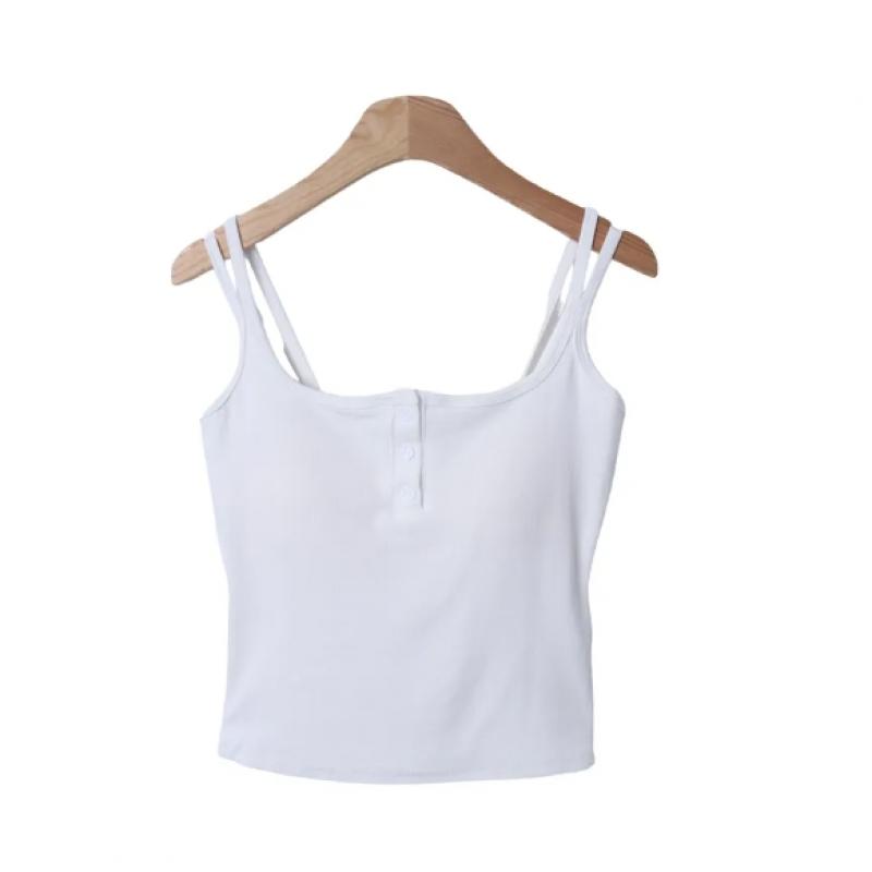 New Arrivals Open Run Slim Fit Square Neck Front Button Strap Top
