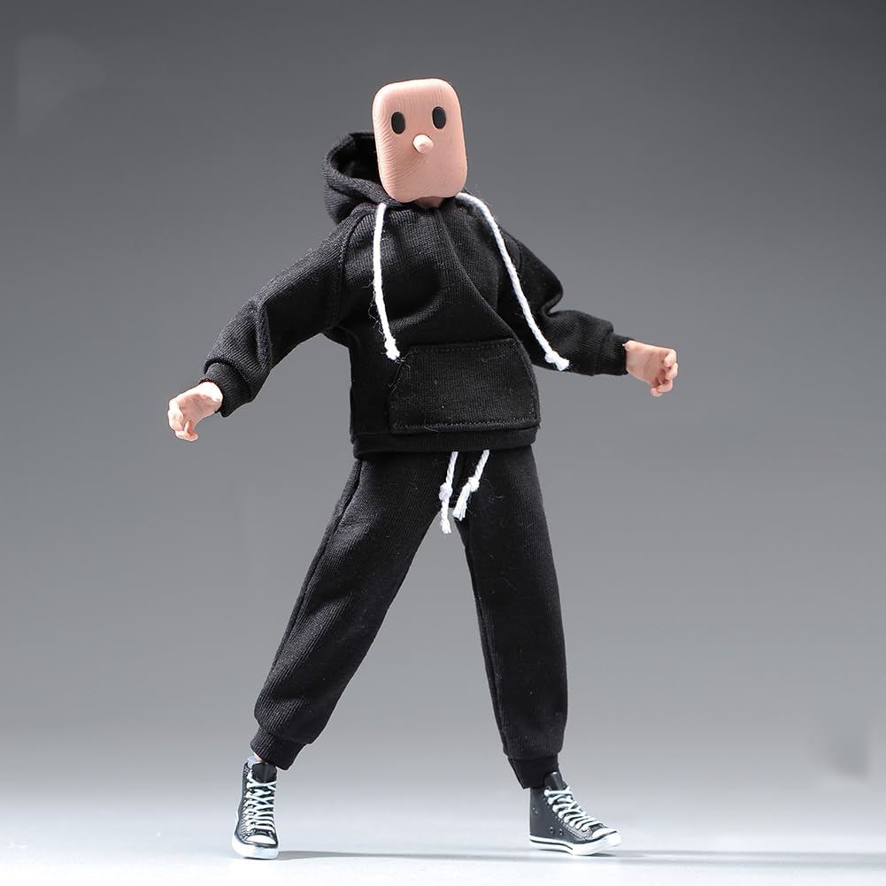 1/12 Scale Male Clothes,Men's Hoodie Pants Trousers Clothing for 6inch Male Action Figure Body Doll (Black Color)