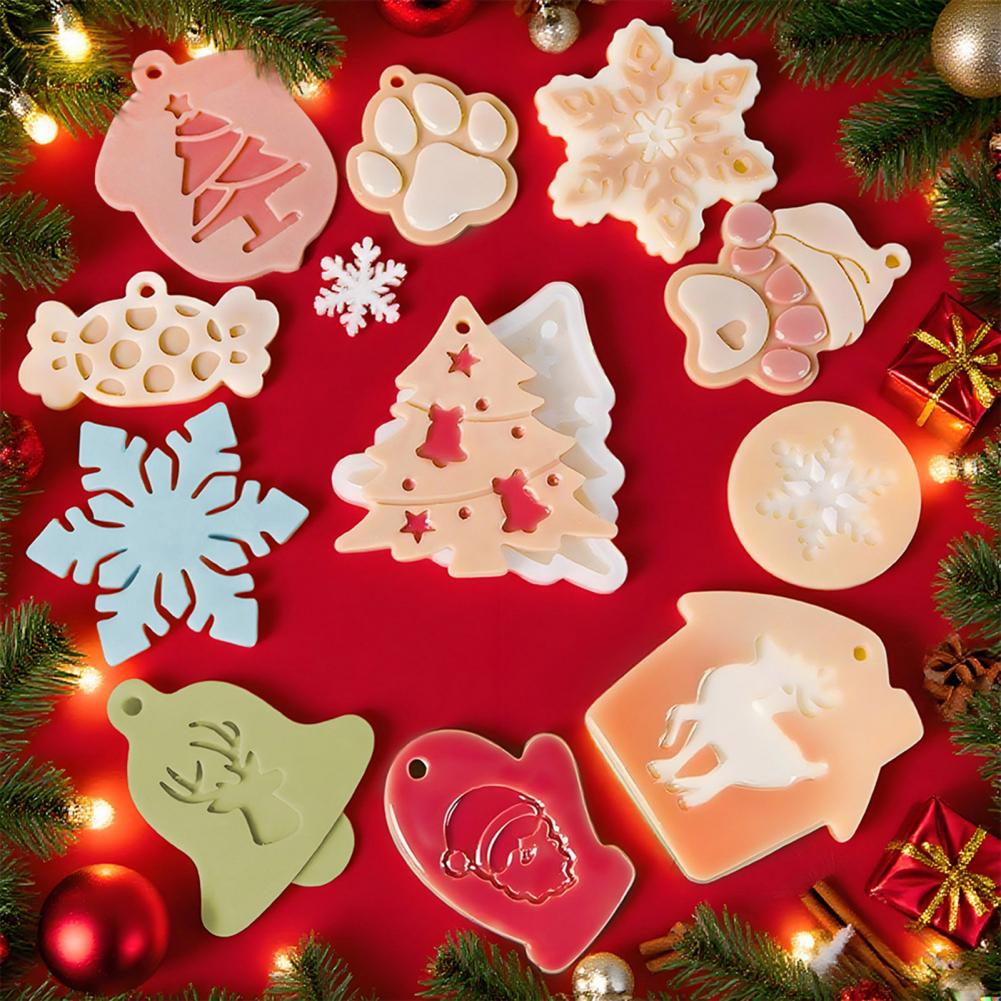 Decorações de Molde de Cola Conjunto de Enfeites de Natal Moldes de Silicone Resina para Enfeites Artesanato DIY Veado Papai Noel Boneco de Neve Epóxi