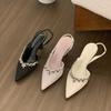 Niche Pointed High Heels Black Rhinestone Bag Head Sandals Fairy Shoes Temperament Single Shoes