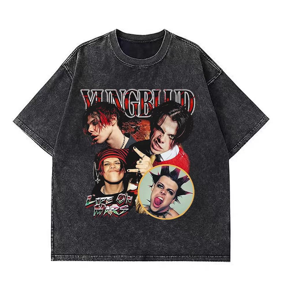Yungblud IDOLS The World Tour Merch Retro Gewaschenes T-Shirt Herren Damen Hip Hop Rock Kurzarm T-Shirts Übergroße T-Shirts