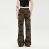 Ladies' American Vintage Camouflage Micro Flared Work Pants, Retro Trendy Brand Slim Fit Camouflage Work Pants