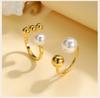 Waterproof Double Ball Open Ring for Women, Asymmetric Wrap Open Adjustable Ring, Stainless Steel Girlfriend Jewelry Gifts