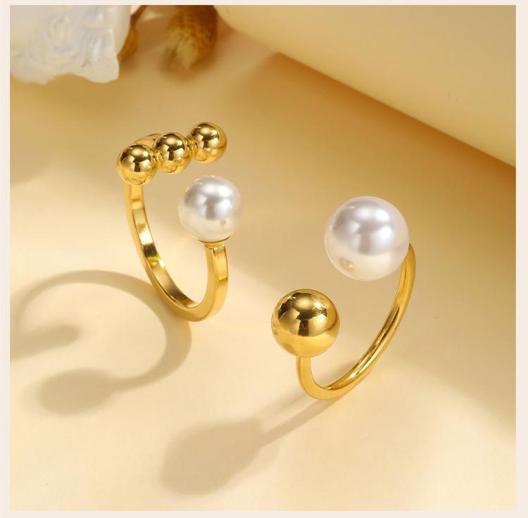 Waterproof Double Ball Open Ring for Women, Asymmetric Wrap Open Adjustable Ring, Stainless Steel Girlfriend Jewelry Gifts