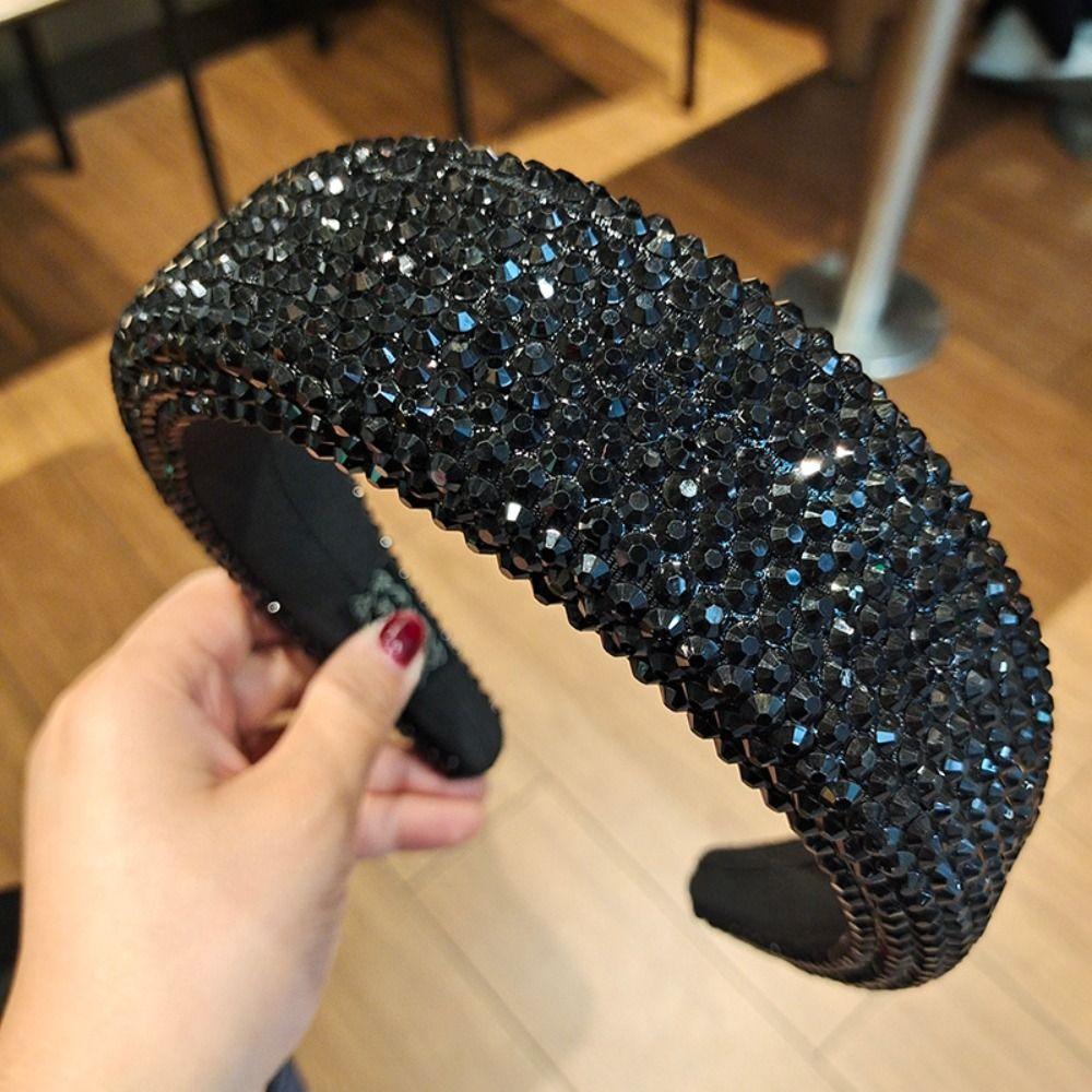 Wide Brim Full Rhinestone Headband Padded Design Hair Accessory Women Head Hoop  Shopping