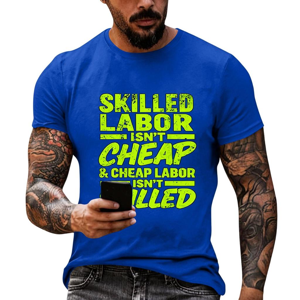 Men's Casual Loose Fit Short Sleeve T-Shirt Labor Day Graphic Printed Top Comfortable Crew Neck Tee