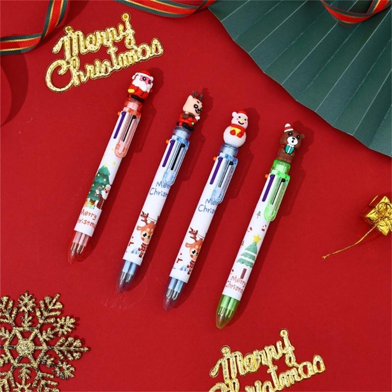 10Pcs Christmas Multicolored Pen 6 Color-in-1 Writing Pens Retractable Colored Ballpoint Pen for Color Coding Journaling