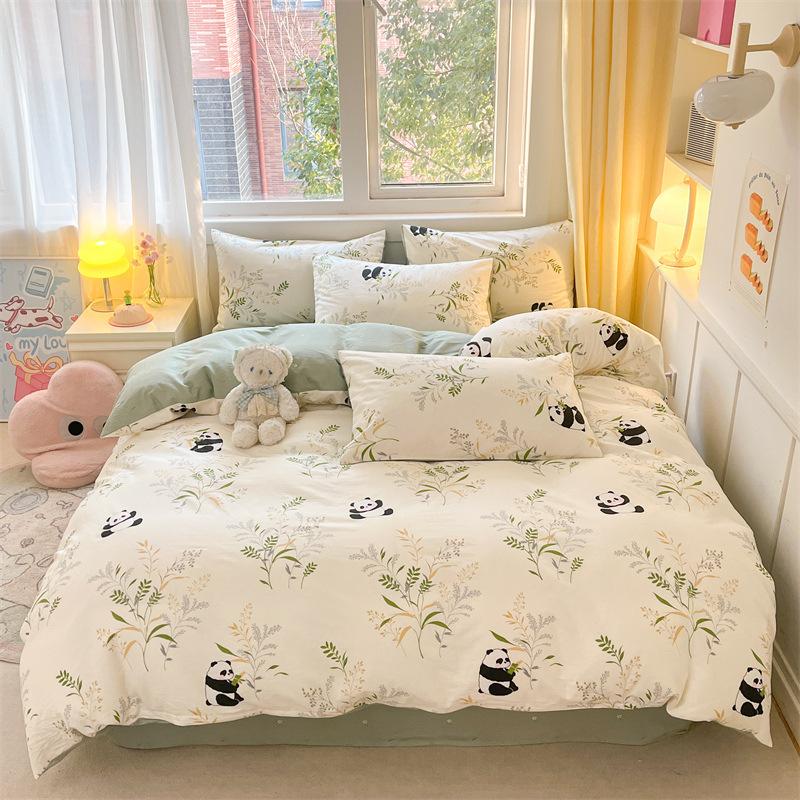 Cartoon Pure Cotton Bedding Four-piece Set, Skin-friendly, Breathable and Comfortable Bed Sheet, Quilt Cover, Pillowcase Set
