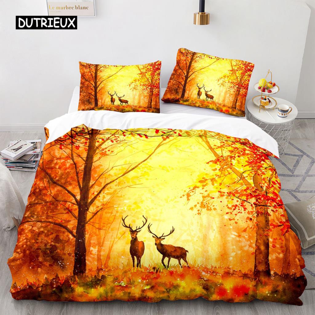 Bettbezug mit Hirschmotiv, 3D-Sonnenuntergang, Elch-Bettwäscheset für Kinder und Mädchen, weicher Mikrofaser-Bettbezug mit Reißverschluss