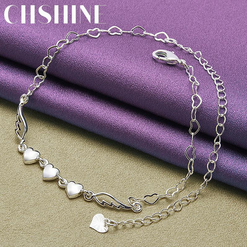 CHSHINE 925 Sterling Silver Three Love Heart Bracelet For Women Fashion Charm Jewelry