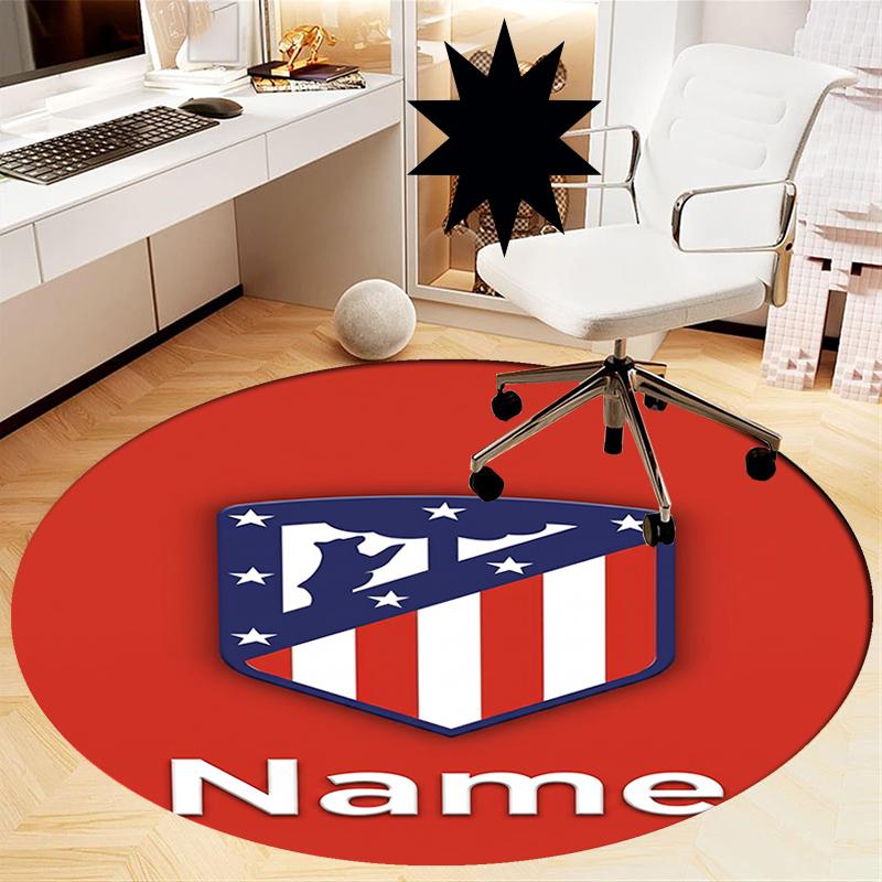 Custom Name Atlético Madrid Printed Round Rug Carpet Chair Rug Area Rug Entryway Doormats,for Office Chair Living Room Bedroom Kitchen Room.