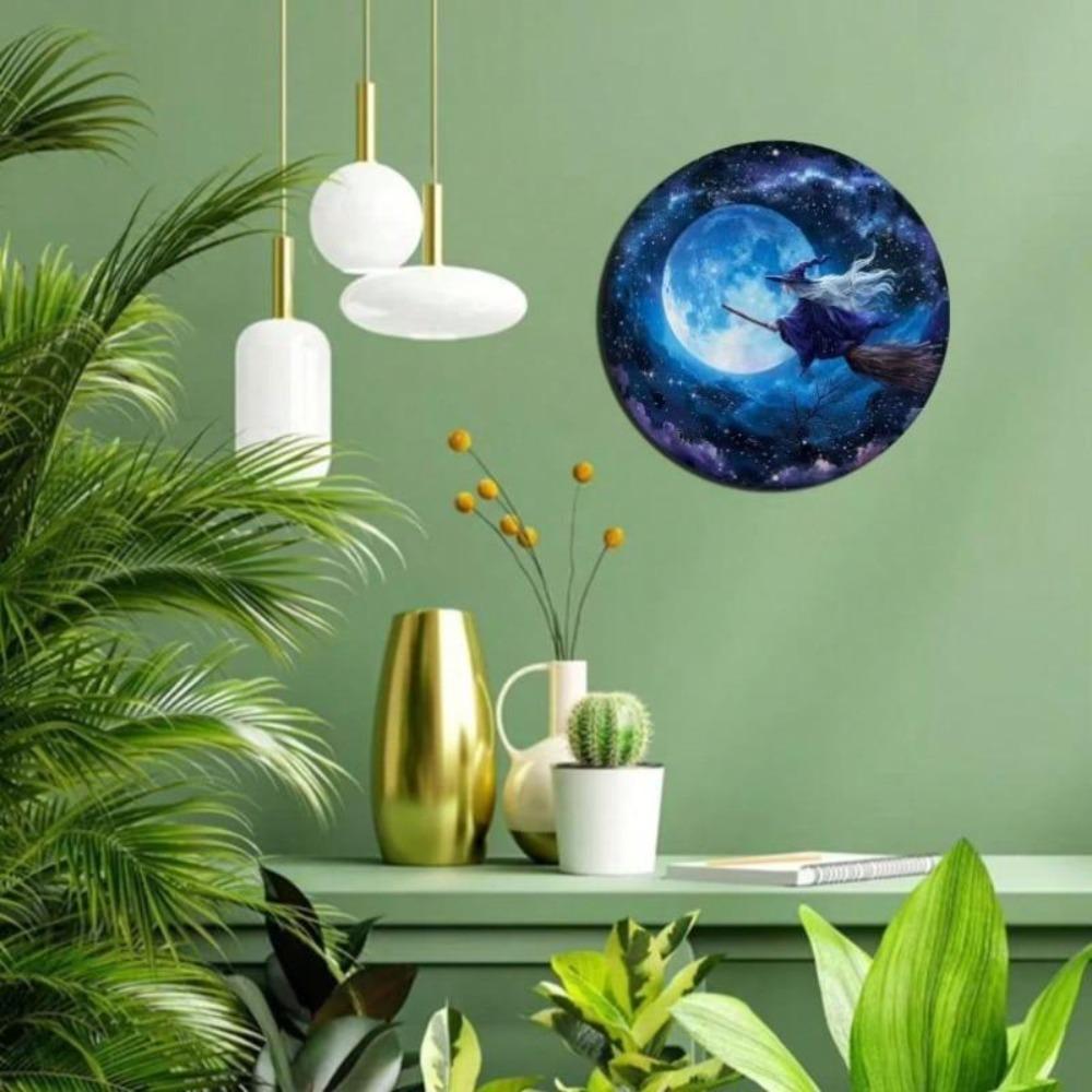 Metall Wandkunst Hexe Dekor Rundes Blechschild 2D Flacher Stil Heimbar Café