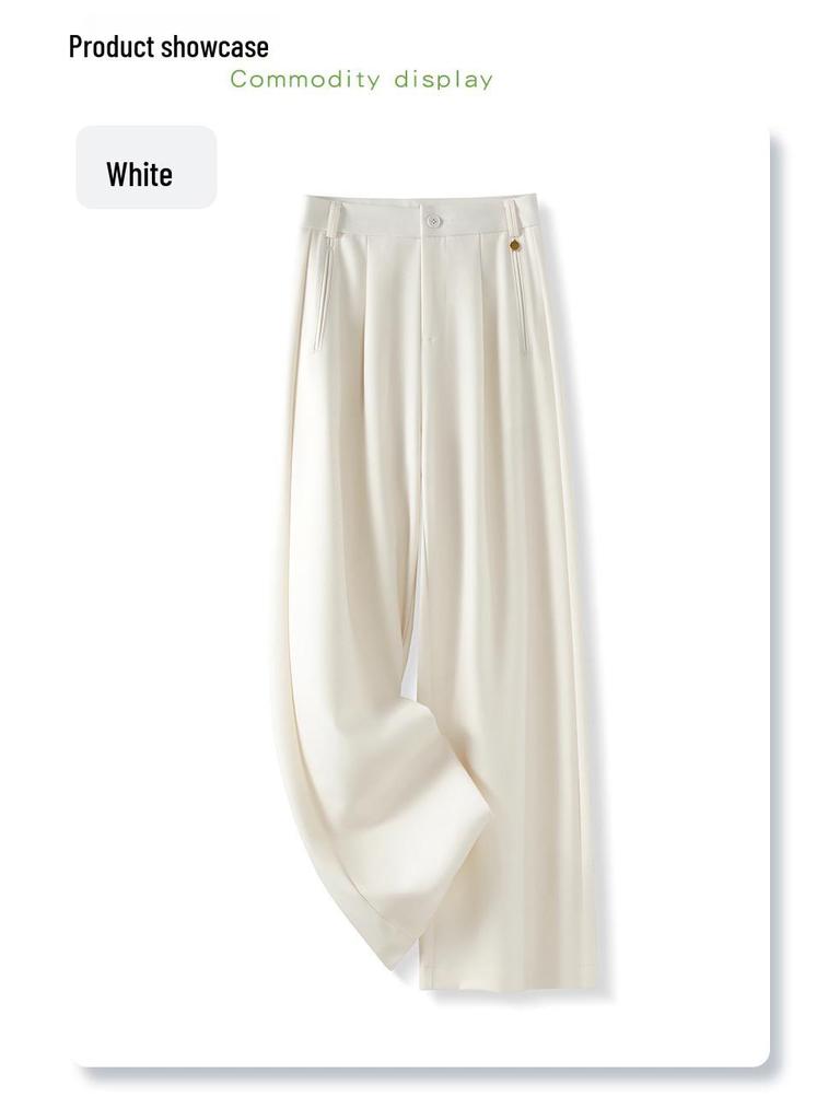 Gray Wide-Leg Wool Pants for Women - High-Waisted, Drapey, Straight-Leg Trousers, 2024 Spring/Autumn Collection