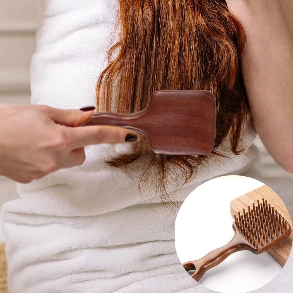 Long Handle Wooden Scalp Massager Anti-Static Meridian Hair Brush  Home Use