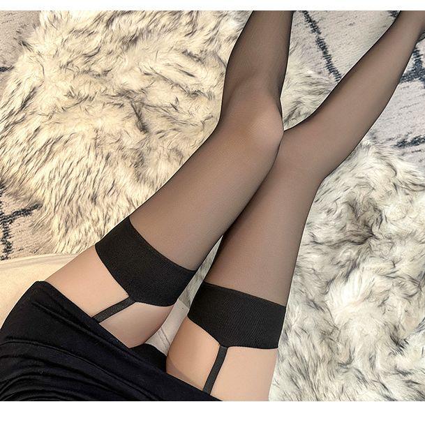 Black Silk Open Crotch Fishnet Stockings, Plus Size Garter, Sexy Bed Flirting Stockings