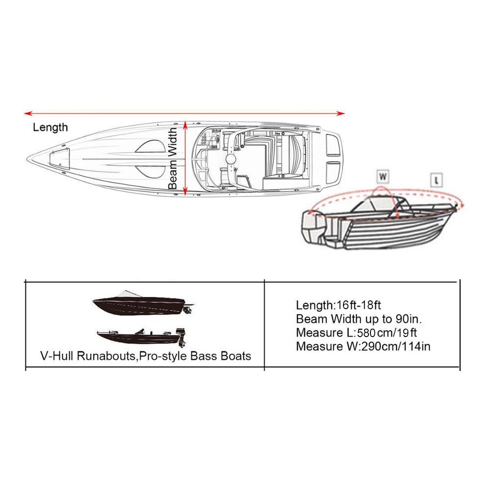Heavy Duty Boat Cover Waterproof Black For 16-18Ft Fishing Ski Bass Shelter