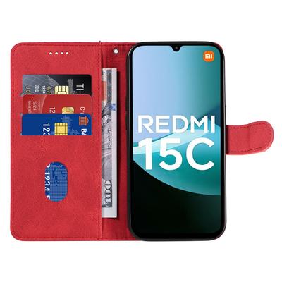 For Xiaomi Redmi 15C 5G (EU) (173mm)/15C 4G (EU) (173mm) Wallet Case Leather Phone Cover Stand with Curved Line Design
