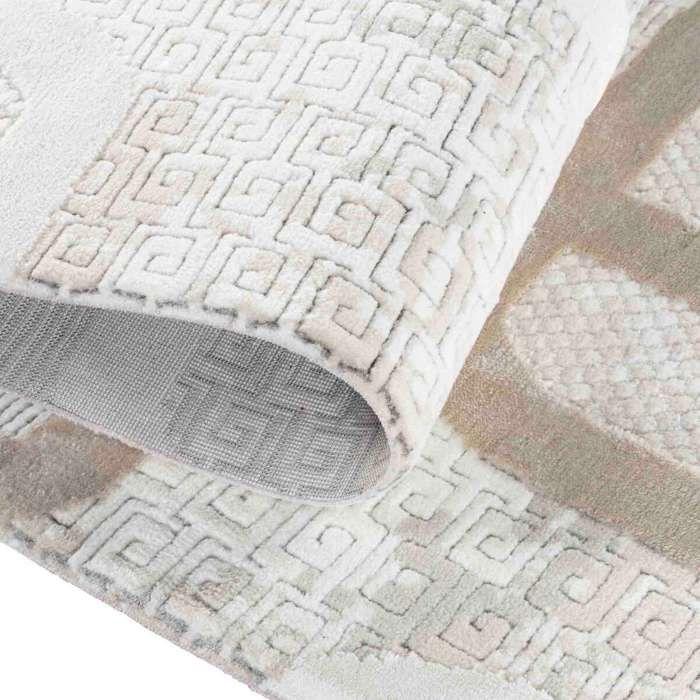 Tapis salon doux moderne en relief géométrique beige 160x230