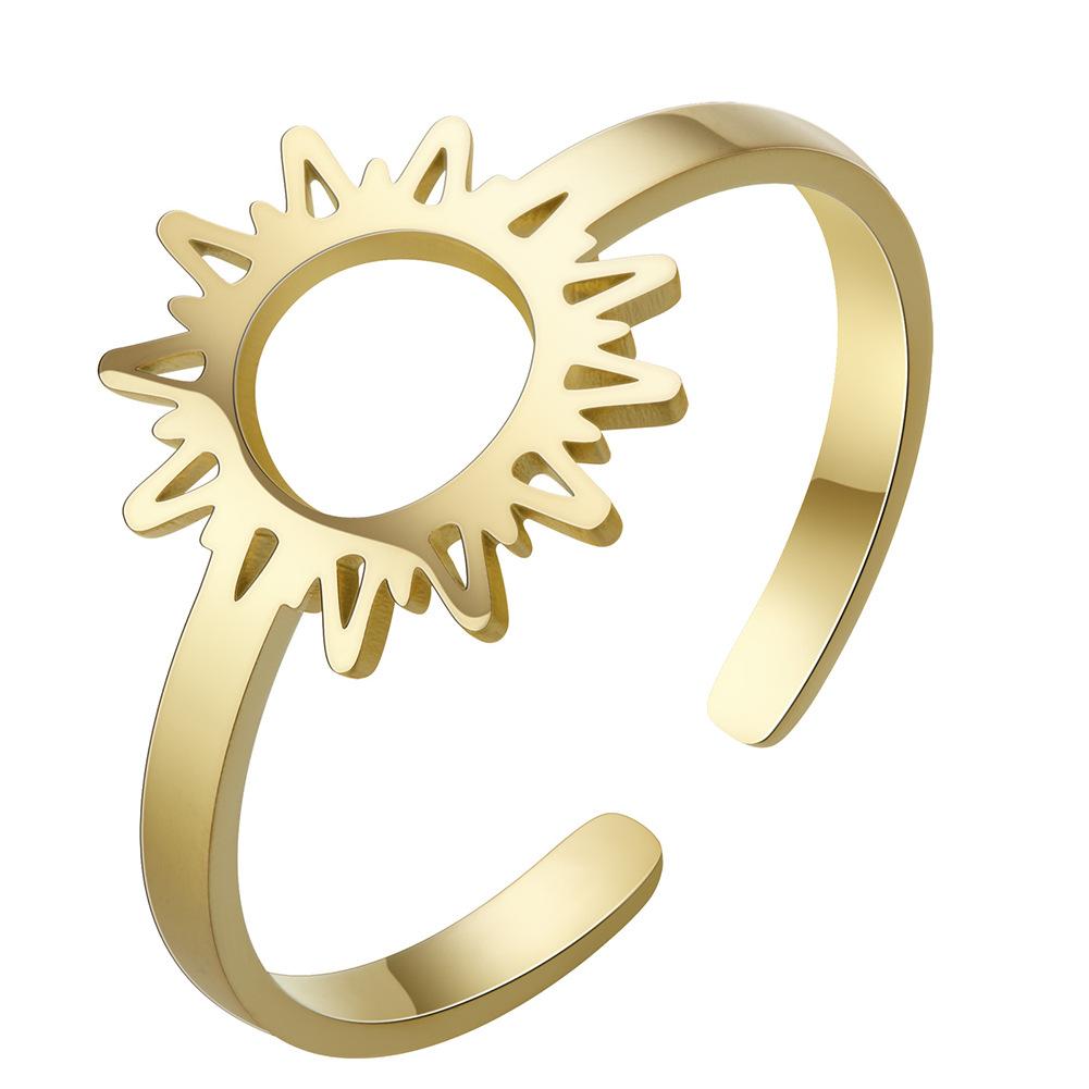 Titanium Steel Open Sun Design Hollow Ring Unisex Adjustable Finger Jewelry