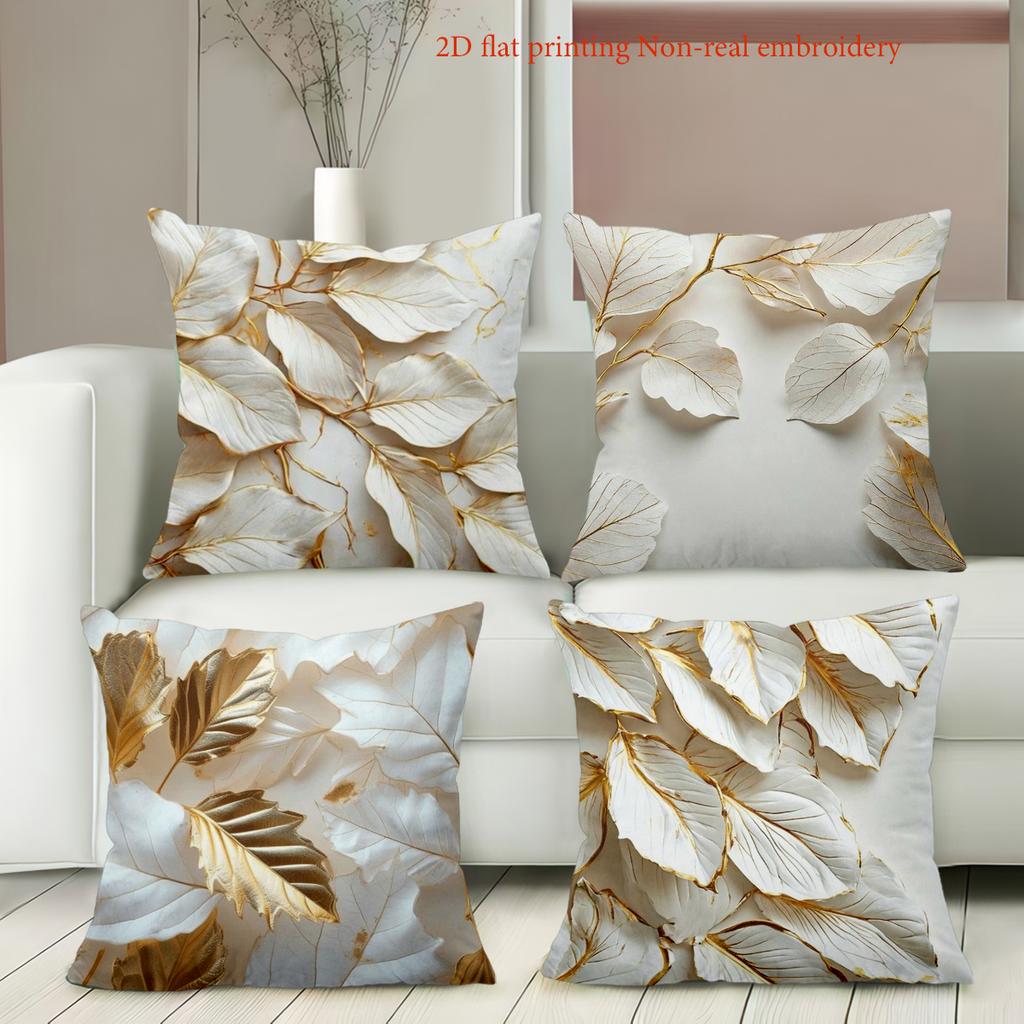 2D Flat Printed Leaf Pattern Cushion Covers for Home Decor Polyester Pillowcase, Sofa Decorative Cushion Cov Headboard Pillow