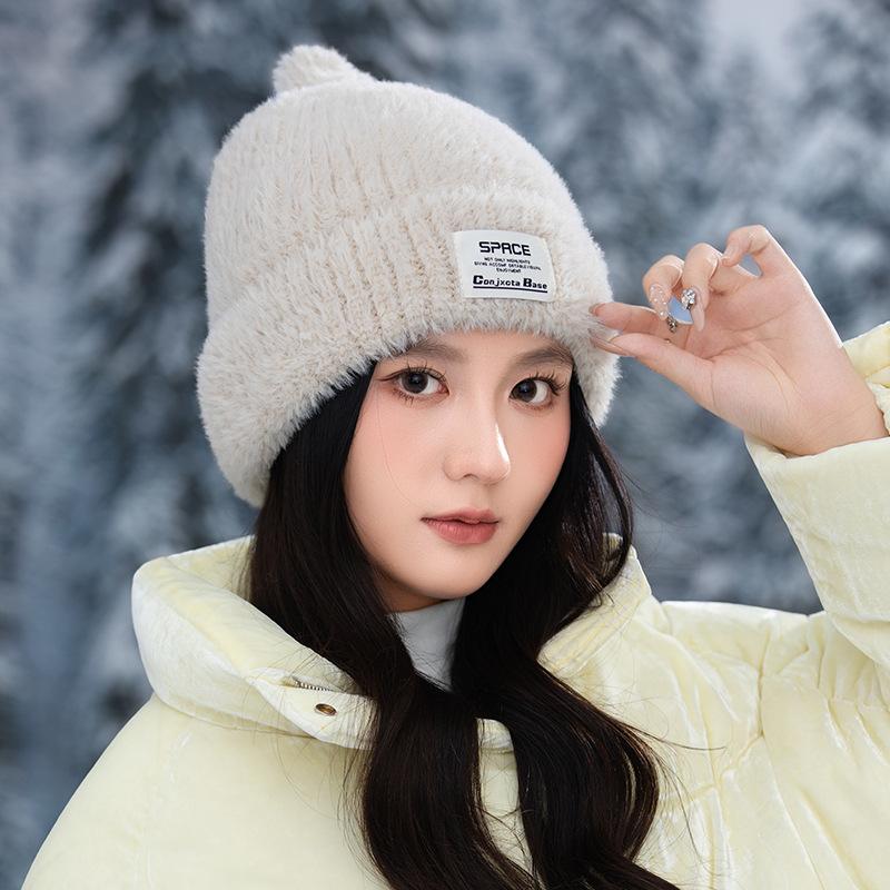 Women's Autumn and Winter Thick Plush Bag Head Hat Big Head Circumference Windproof Warm Wool Hat Korean Casual Ear Protection Hat New