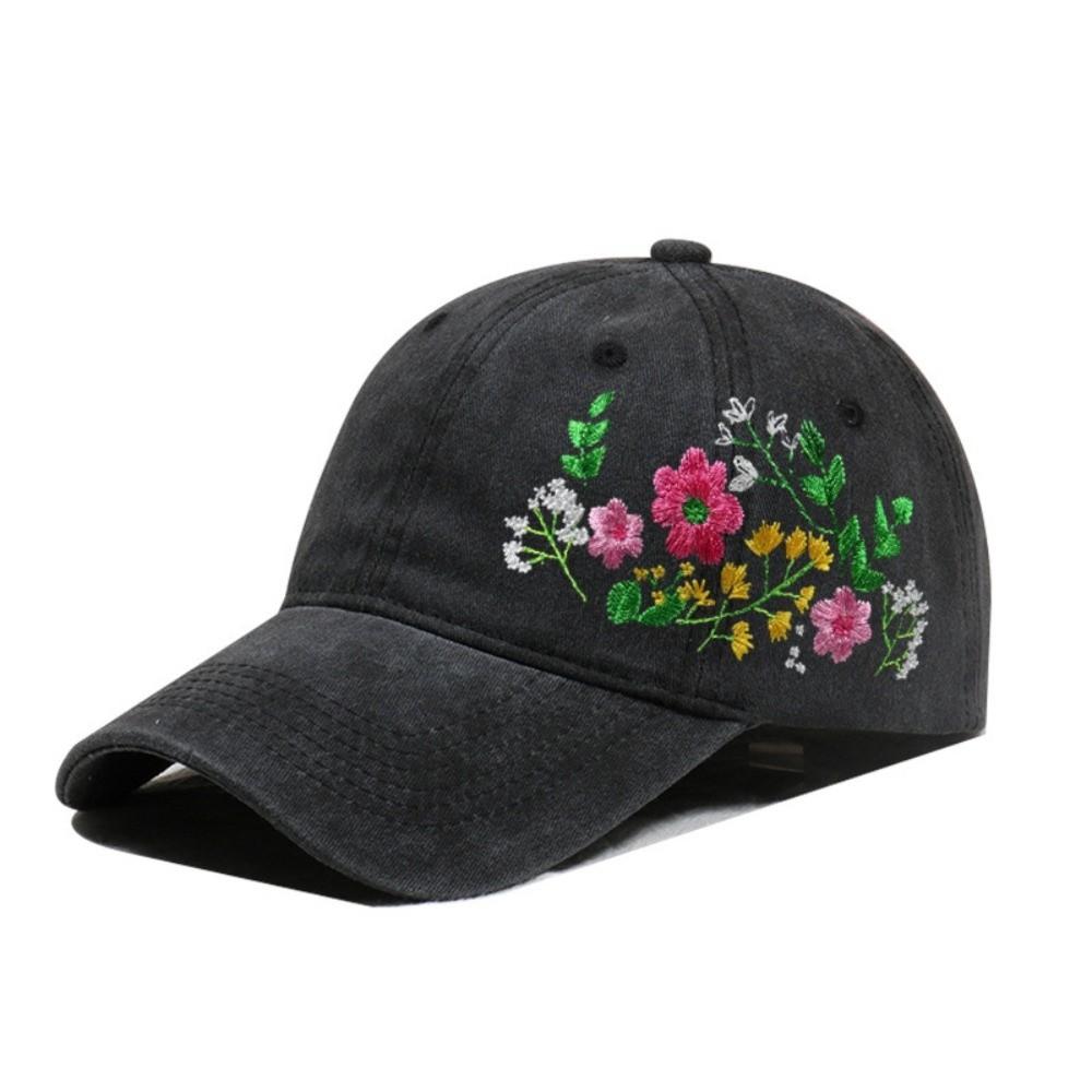 

Retro Flower Embroidery Baseball Cap Washed Cotton Adjustable Floral Cap Baseball Hats For Man Women