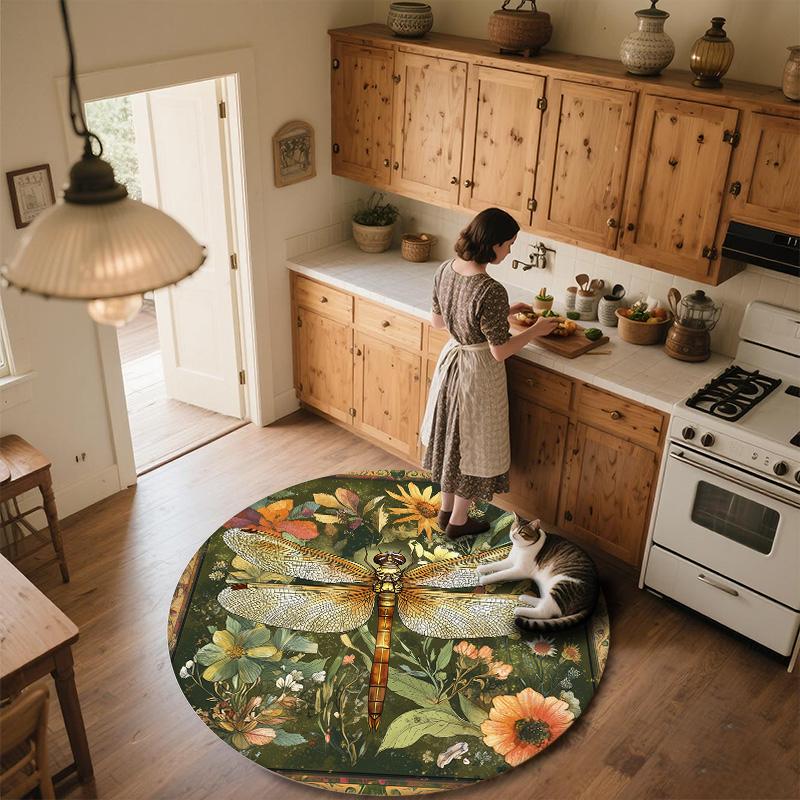 Vintage Dragonfly,Round Area Rug,Carpet Rug for Living Room Bedroom Sofa Playroom Decor,Non-slip Floor Mat