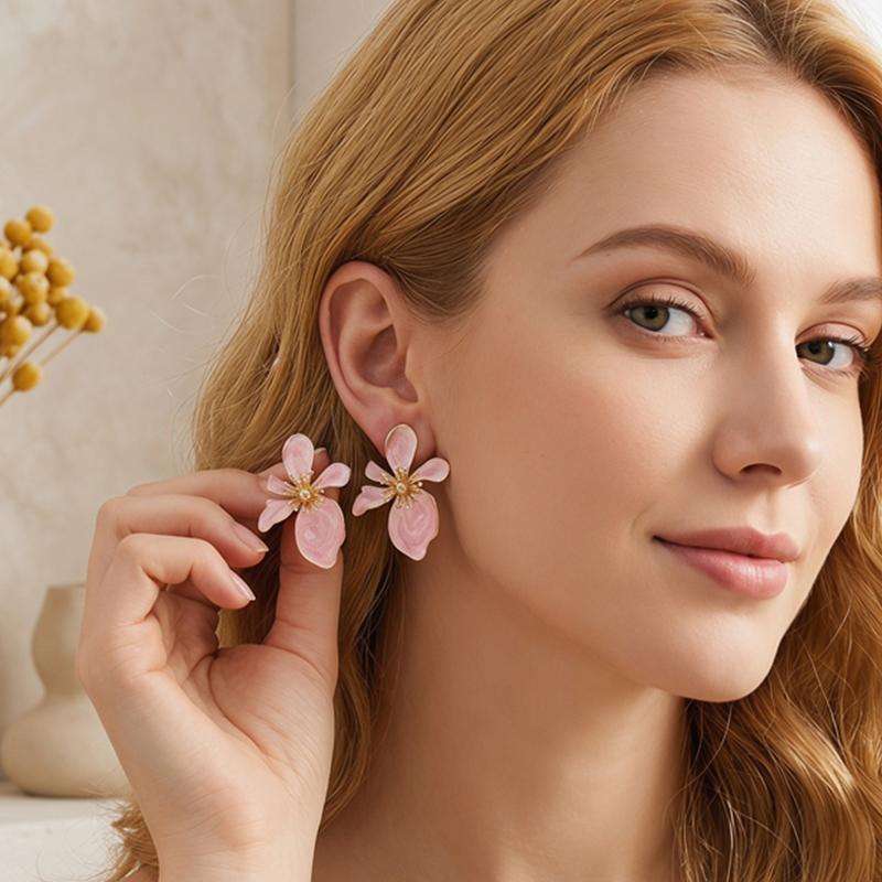 Exquisite Colorful Enamel Flower Stud Earrings for Women Retro Metal Irregular Floral Temperament Earrings Jewelry Holiday Party