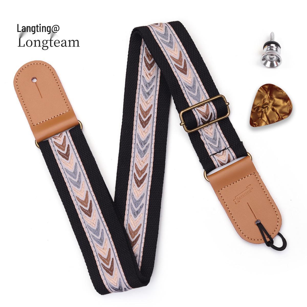 

Custom Embroidered Electric Guitar Strap - Folk Design, Wooden Shoulder Strap, Creative Musical Instrument Accessory Includes End Pin + Pick