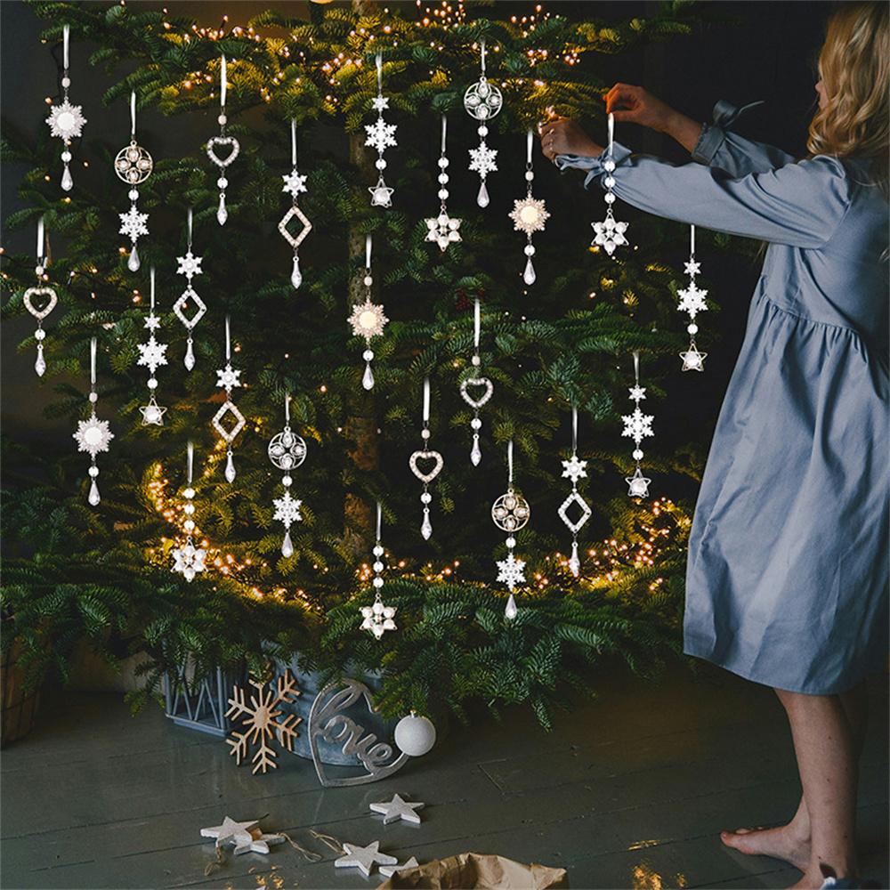 Acrylic Christmas Ornaments Gift Set Snowflake Icicle Teardrop Crystal Clear Decorations Hanging Pendants