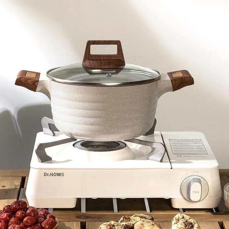 24cm Stew Pot With Lid Wooden Handle Soup Stock Pot Multicooker Kitchenware Multi-functional Double Ear Cooking Pots For Kitchen