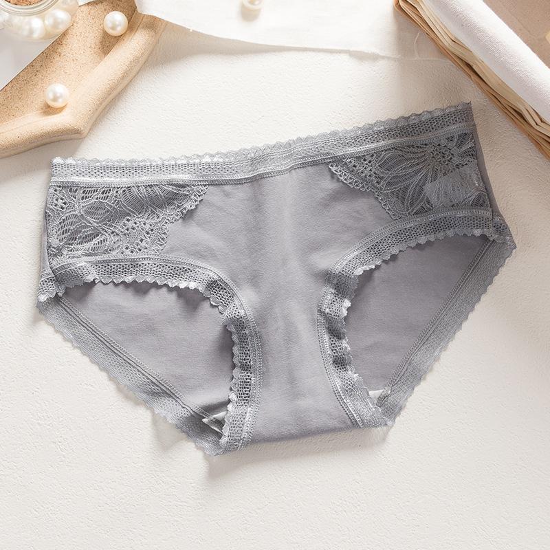 

Женское хлопковое нижнее белье с низкой посадкой, антибактериальные трусы, сексуальные полые кружевные большие трусы для девочек XL темно серый