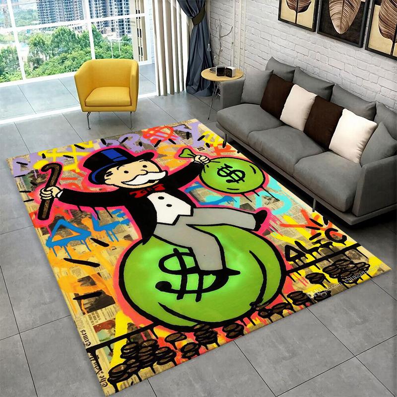 Monopoly Dollar Rich Game Cartoon Carpet Rug for Bedroom Living Room Sofa Playroom Doormat Home Decor,Kid Play Area Rug Non-slip