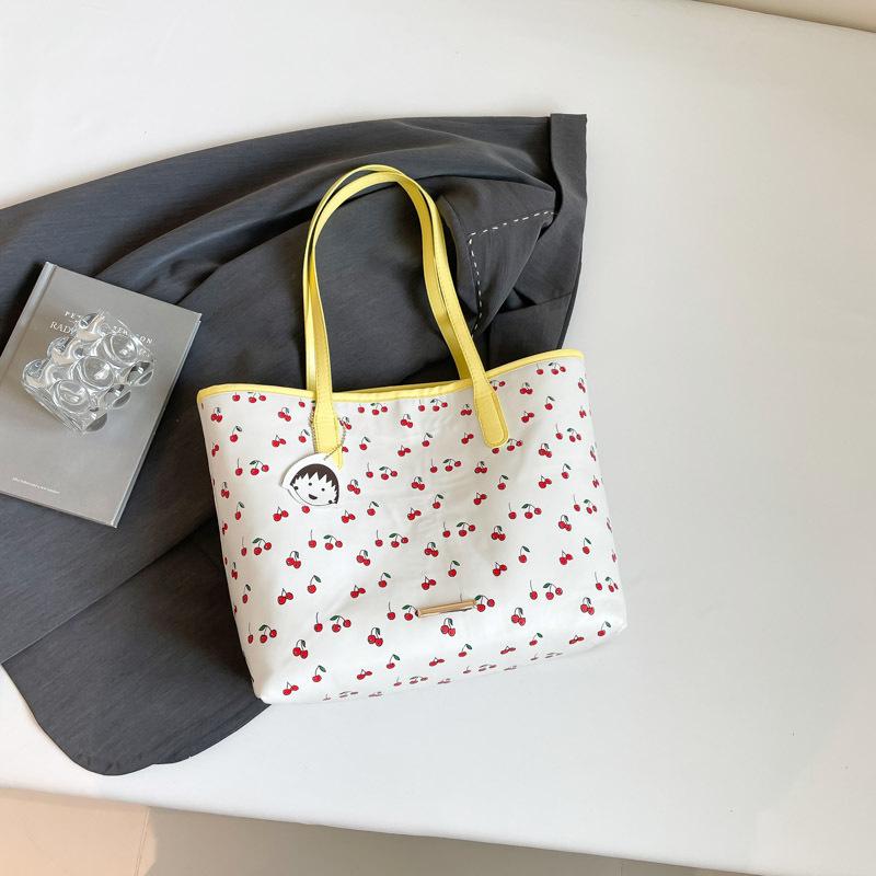 Summer New Girl Commuter Cherry Tote Bag Handbag Fashion Niche Print Texture Shoulder Bag Women